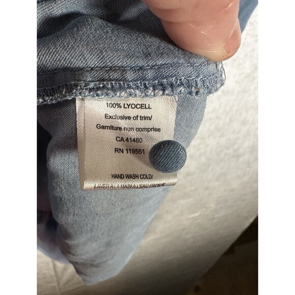 GF Collection Women's Blue Chambray Shift Dress Cap Sleeve Button Front Size 2 - Picture 7 of 7